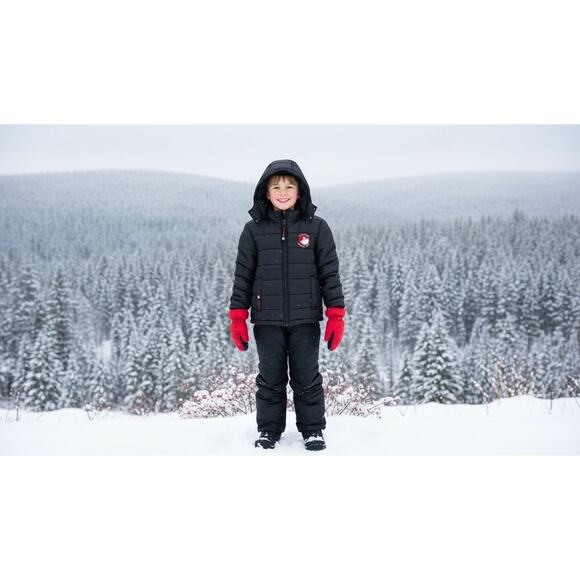 Canada Weather Gear Boys Size 7 Black Red Hooded Winter Jacket Full Zip Coat - Picture 1 of 7